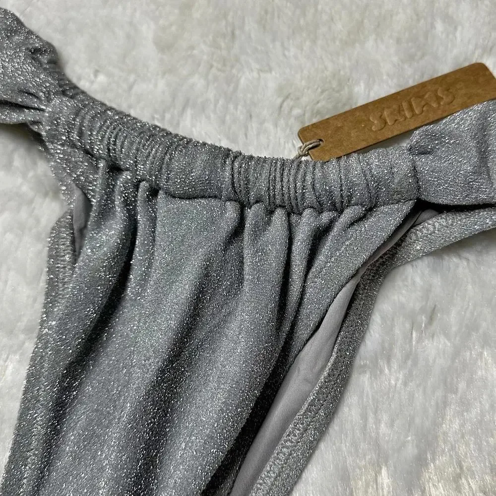 NWT Skims Cheeky Tanga Swim Bottoms Metallic Nickel Women 4X
